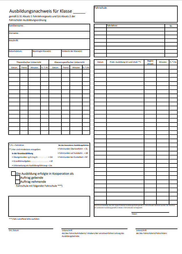 Ausbildungsnachweis Dokument